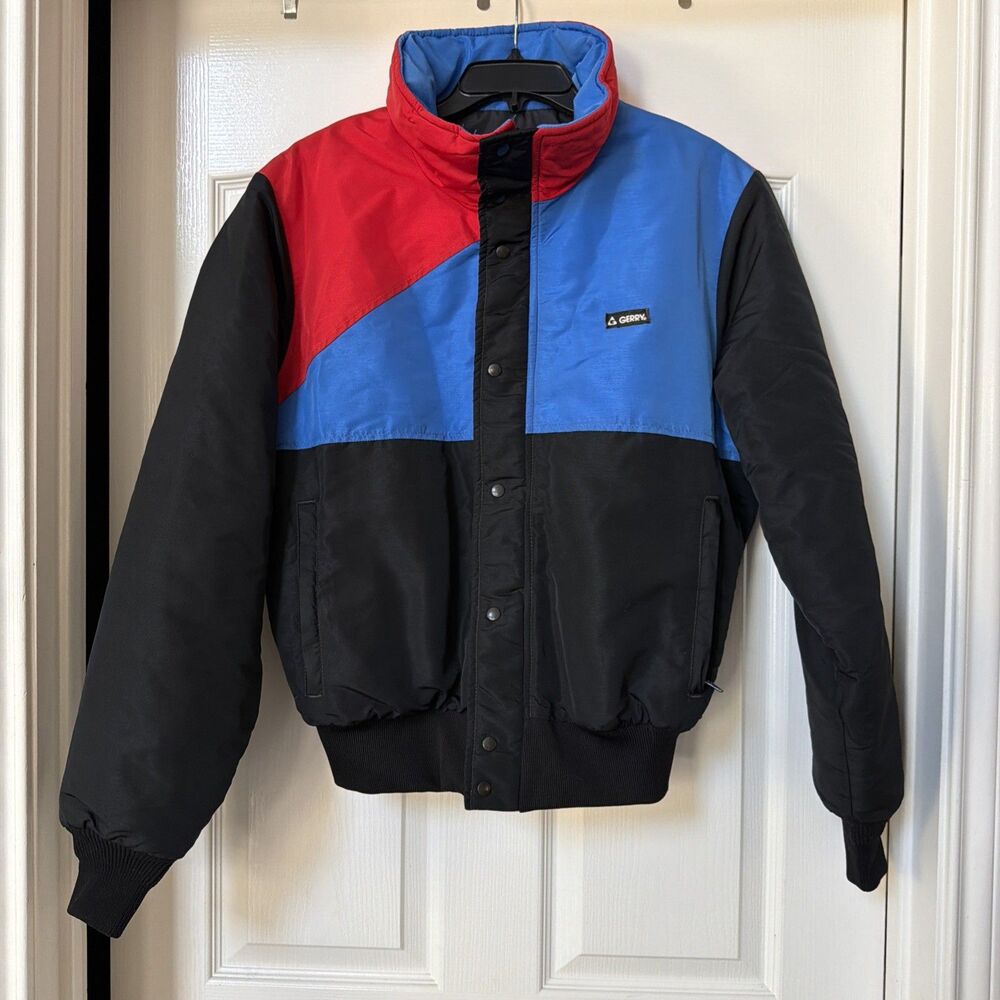 Vintage Gerry USA Puffer Jacket Black Red Blue Thermolite Cyclone Lite Men Large